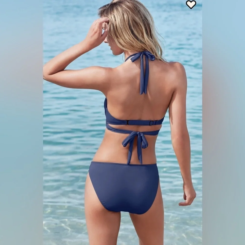Laguna Wrap Underwire Top Navy Blue Halter Bikini Top size DD and B